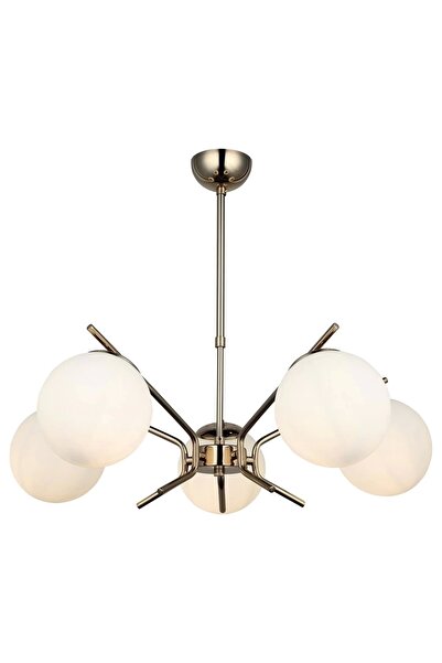 NZL Lighting Petos 5'li Altın Camlı Sarkıt Avize Oturma Odası Avize Salon Avi...