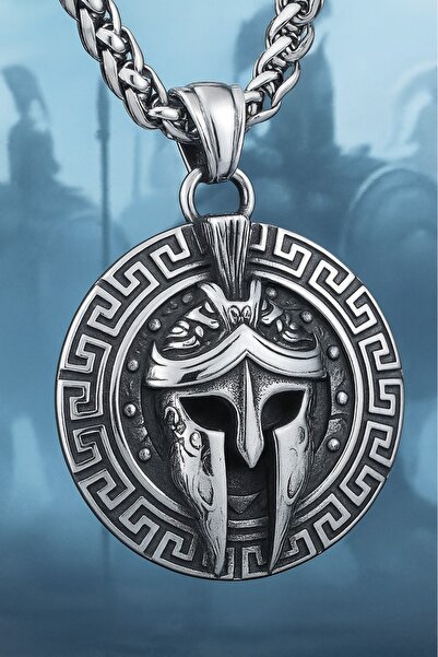 VİKİNGS قلادة محارب سبارتان يوناني قديم - ميدالية رجالية من الفولاذ المقاوم للصدأ