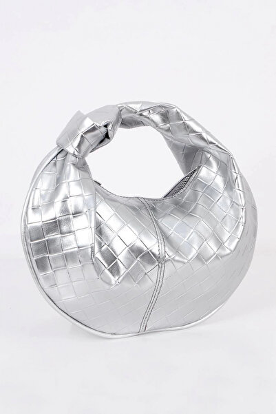 Helen Silver Knotted Knit Pattern Women's Handbag
