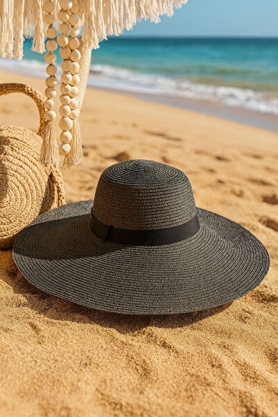 Axesoire 14579 Μαύρο Φαρδύ Ψάθινο Καπέλο - Με Αξεσουάρ