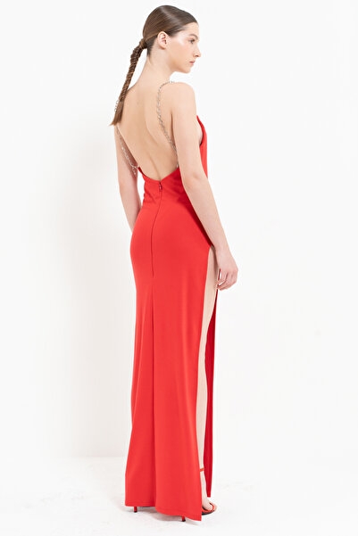 Kikiriki Red Chain Strap Slit Dress