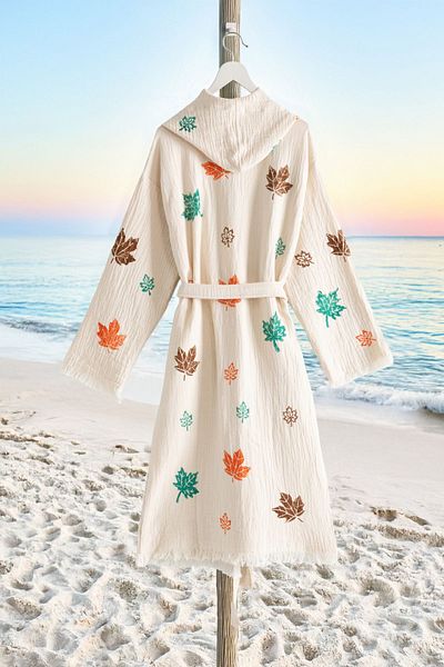 VAROL Organic 100% Cotton Hooded Robe Beach Dress - Autumn - L/Xl