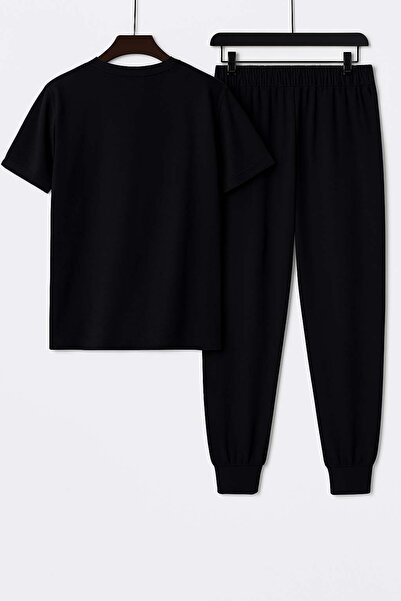 Trend Sizde Unisex Black Cherry Printed Top and Bottom Tracksuit Set