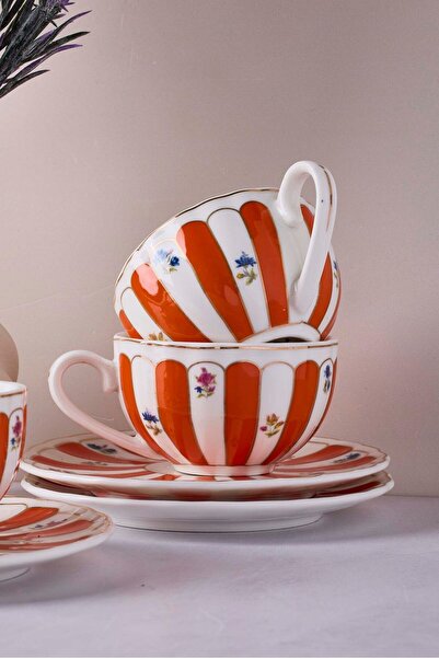 Perotti Balat Turuncu 6 Kişilik 12 Parça Porselen Kahve Takımı