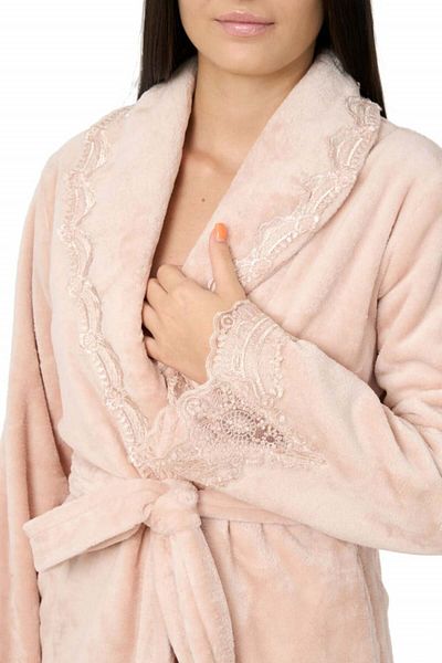 Centini Women's bathrobe with lace appliqués, Jeannine, pink nude