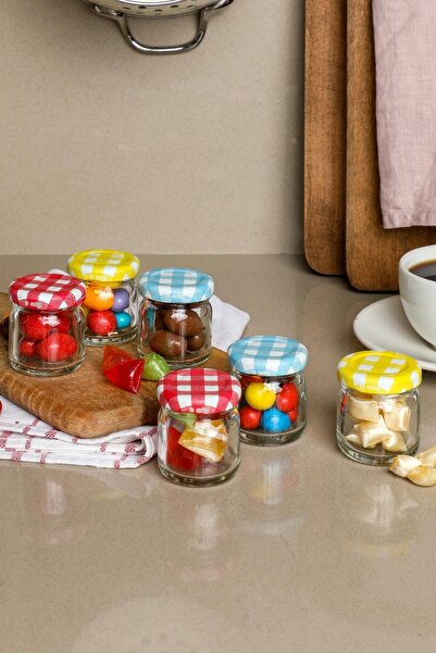 Sarkap 6'lı 40 ml Yuvarlak Cam Kavanoz - Jelly - Ekose Kapaklı