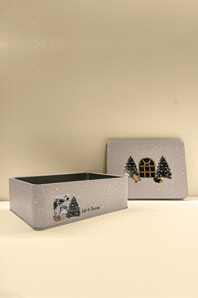 Sarkap Home Let It Snow Dikdörtgen Dekoratif Metal Saklama Kutusu - Ağaç Model