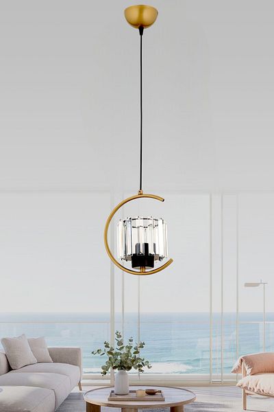 ESSLİGHT Eftal Single Antique Pendant Lamp Chandelier (Crystal Stone) Entrance Hall Young Room