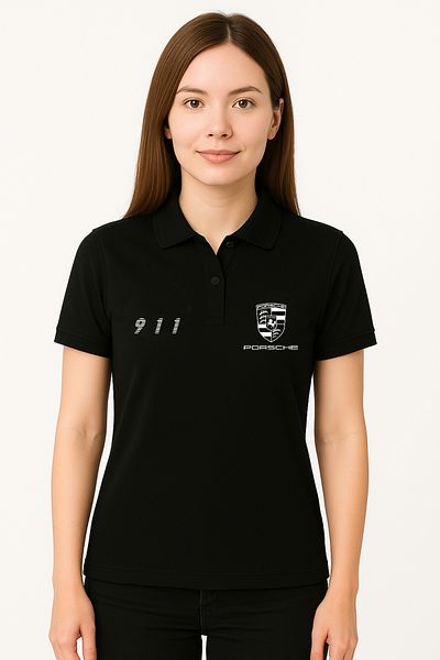Edizen Porsche 911 Cotton 100% Pique Soft Texture Breathable Fabric Black Polo Neck T-Shirt Unisex