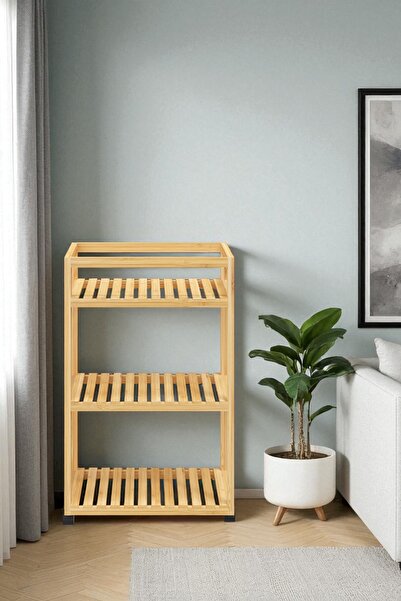 Digithome Bambu 3 Raflı Tekerlekli Sunum Servis Arabası Mutfak Rafı Sehpa Banyo Rafı DB-0029