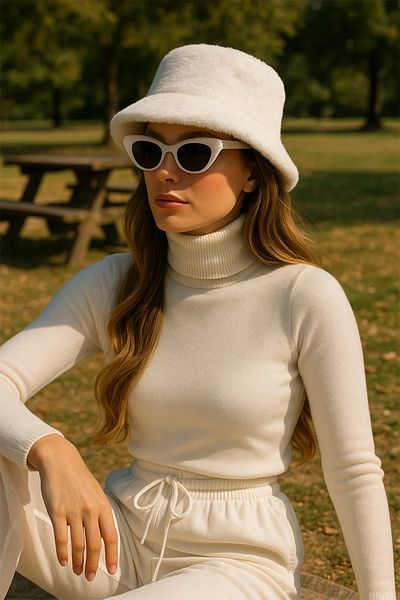 BAHELS White Plush Soft Textured Bucket Hat