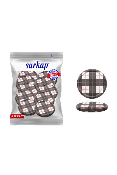 Sarkap Hijyenik Paketli 10 adet Kavanoz Kapağı – Gri Beyaz Ekose Model – 82 mm