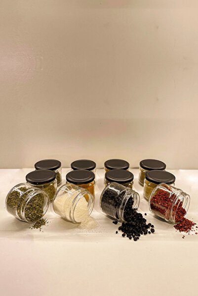 Sarkap Home 12'li 300 ml Mat Siyah Kapaklı Shrinkli Baharatlık Kavanoz