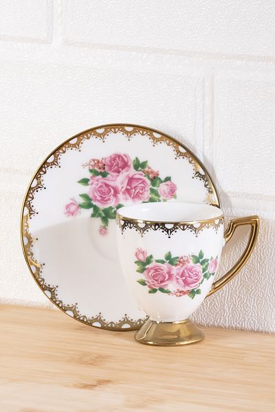 Porsima 3188 Rosemary 12 Piece Gilded Porcelain Turkish Coffee Cup Set