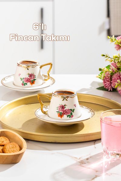 Porsima 3190 Grace 12 Piece Gilded Porcelain Turkish Coffee Cup Set