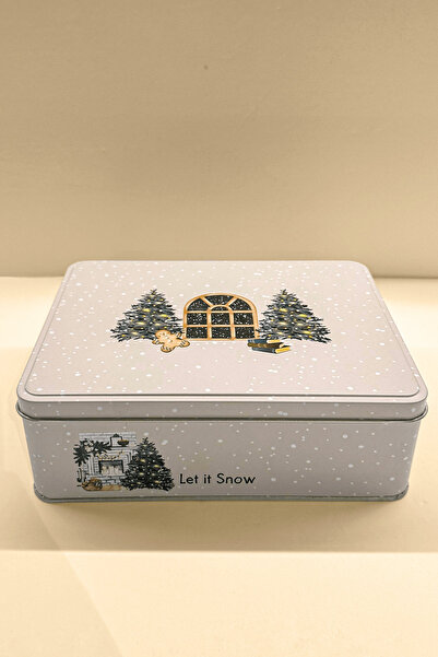 Sarkap Home Let It Snow Dikdörtgen Dekoratif Metal Saklama Kutusu - Ağaç Model