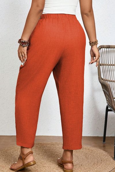 CEDY DENIM Women's Summer Large Size Synthetic Linen High Waist Elastic Narrow Leg Mom Pants C611