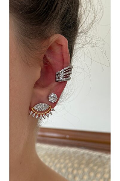 Muse Sister Eğimli Taşlı Kıkırdak Küpe