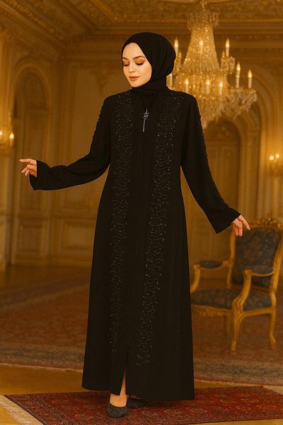 Neva Style Beaded Black Hijab Ferace 29127S