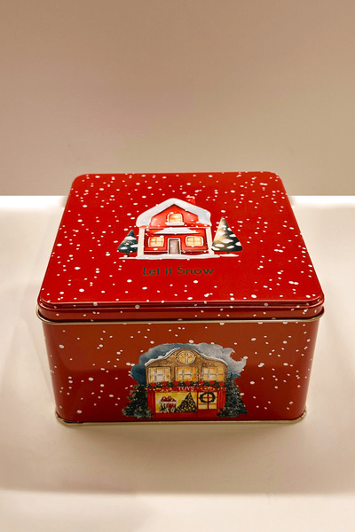 Sarkap Home Yılbaşı Evi Kırmızı Metal Saklama Kutusu