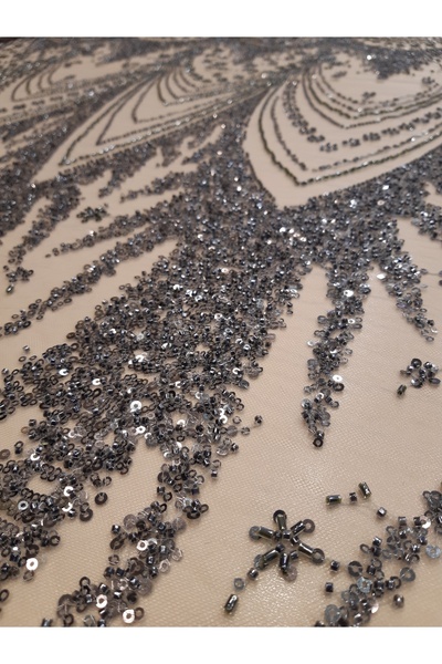 Safir Kumaş Yeni Sezon Pano Desen Taş ve Pul işlemeli Dantel 2.20 Metre (Astar Dahil)