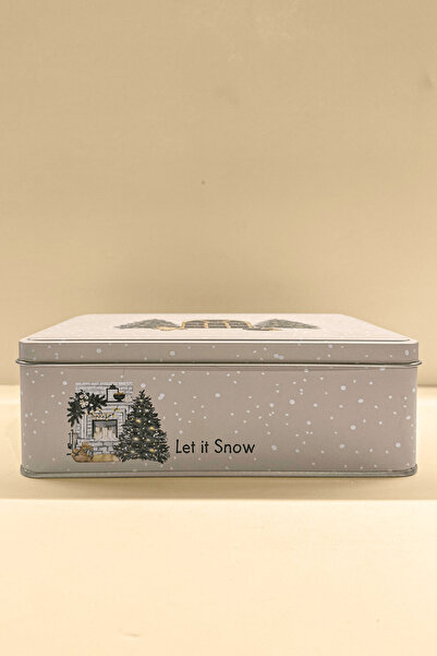 Sarkap Home Let It Snow Dikdörtgen Dekoratif Metal Saklama Kutusu - Ağaç Model