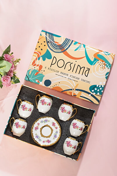 Porsima 3189 Aurora 12 Parça Yaldızlı Porselen Türk Kahve Fincan Takımı