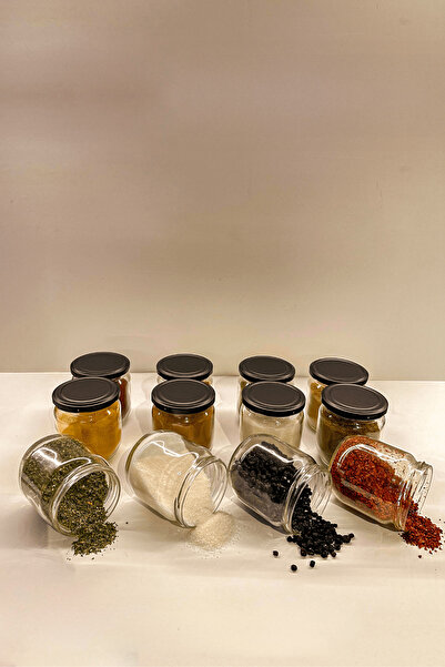 Sarkap Home 12'li 425 ml Mat Siyah Kapaklı Shrinkli Baharatlık Kavanoz