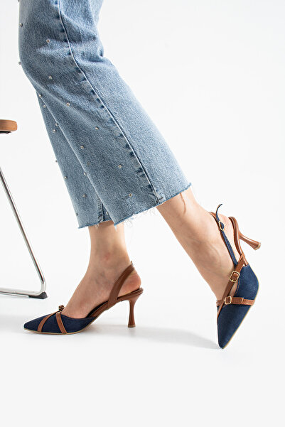 Elvis Двосмугові туфлі на підборах для жінок, колір СИНІЙ ДЖИНС, з деталями (висота каблука 8 см)