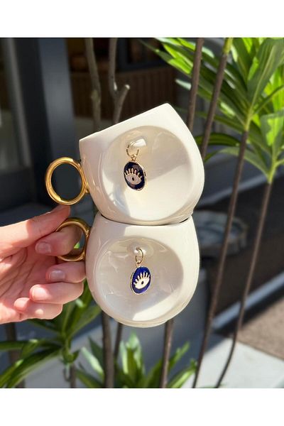 Onedekor Set of 2 Luxury Porcelain Lucky Kiss Evil Eye Mug