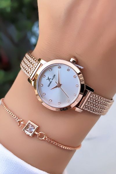 Daniel Klein Original Minimalist Women's Wristwatch Rose Gold Color Mesh Cord Bracelet Gift