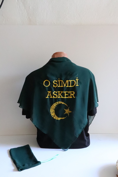 Sanatsal Nakış NAKIŞLI O ŞİMDİ ASKER AYYILDIZ ERKEK KINA ÖRTÜSÜ, ASKER GOLD A...