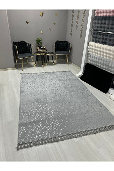 Bordo Halı Bambu Yıkanabilir Kaymaz Oturma Odası Salon Mutfak Çocuk Odası Halısı Açık Gri Gümüş Simli Bambu