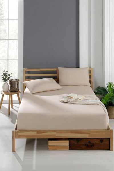 Shopyteks Dark Beige Oversize Cotton Fitted Sheet Set – 180X200 |   Antibacterial & Comfortable