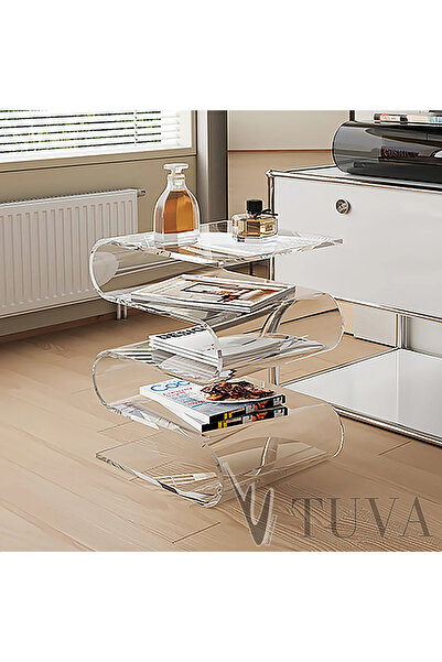 TUVA Tuva Reklam Şeffaf Pleksi Şık Modern Dekoratif Organizer Sehpa Salon ( Ş...