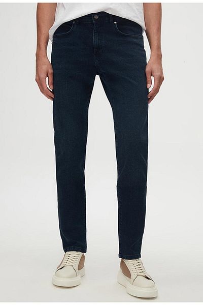 D'S Damat Ds Damat Slim Fit Navy Blue Plain Jean Jeans Five Pockets Lycra Washed Denim Trousers