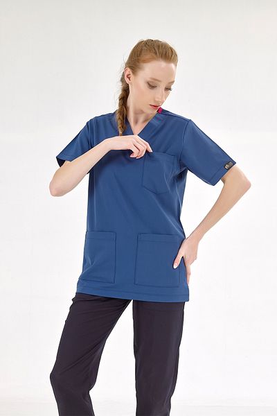 ÇİZGİ MEDİKAL Μπλε βενζίνης Silva Luxury Lycra Doctor Nurse Μονό Κορυφαίο Τζέρσεϊ (Υψηλής Ποιότητας Πολυτελές Ύφασμα Lycra)
