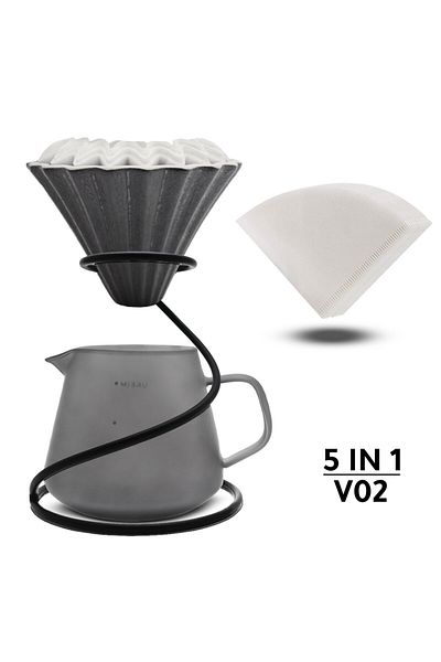 MIBRU V60 Coffee Set 11 PCS with Scale, 600ml Kettle, Grinder, Server, Dripper, Filters & Cups