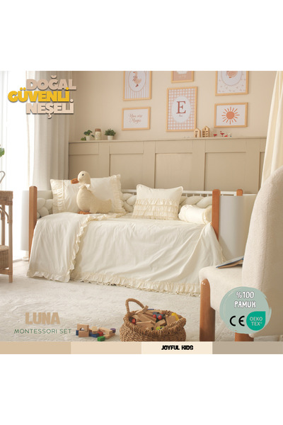 JOYFUL KIDS Luna %100 Pamuk Montessori Bebek Uyku Seti – Fırfırlı, Krem Renk,...