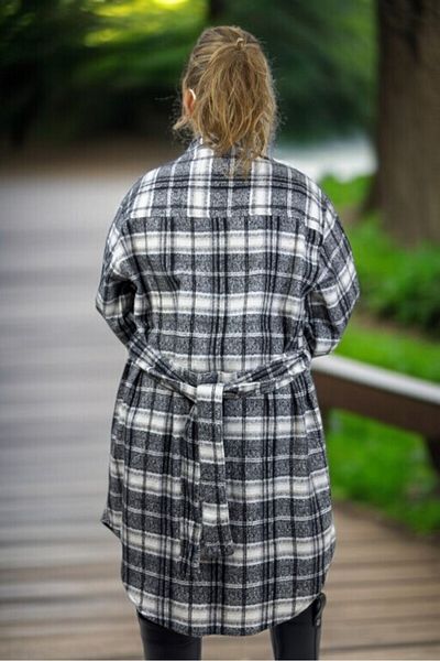 yagmurberen Front Buttoned Belt Detail Woodcutter Fabric Large Size Tunic Jacket