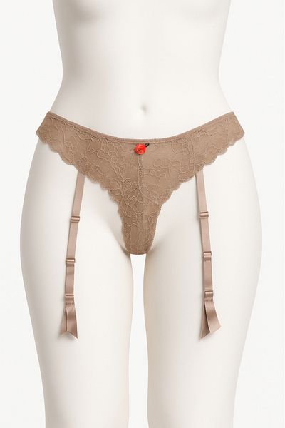 Lemila Garter belt with thong panties, brown