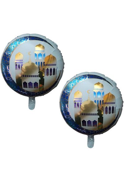 partidolu Ramadan Themed Crescent Inside Dome Shaped Blue Color 45 cm Foil Balloon 2 Pieces