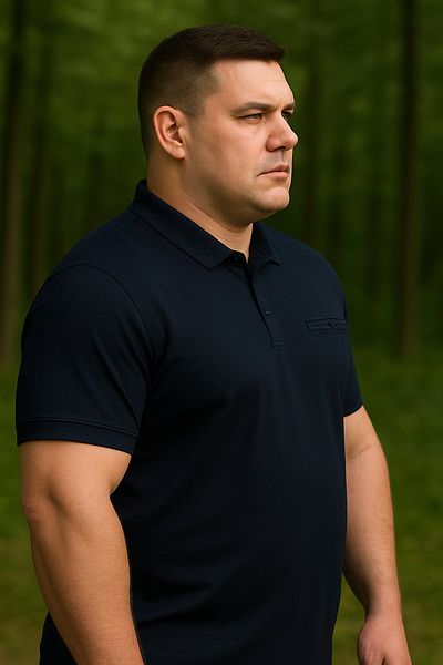 Maccali Men's Plus Size Basic Navy Blue Polo Neck T-Shirt with Pockets