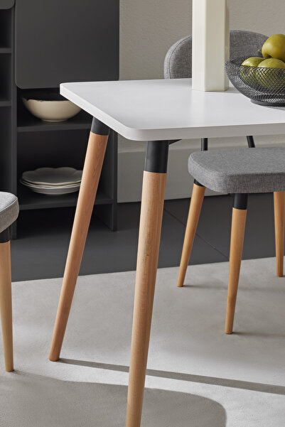 Enza Home Palladio Mutfak Masası, Naturel Ahşap Ayaklı - Beyaz