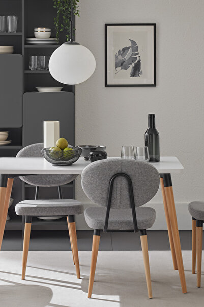 Enza Home Palladio Mutfak Masası, Naturel Ahşap Ayaklı - Beyaz