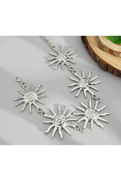 Mynoa Silver/Sun Patterned Chain Waist Belt, Women's Belt