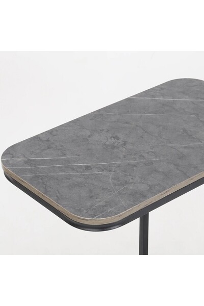 Vi Markets Single Serving Table - Silver Wood Top - Black Metal Bases