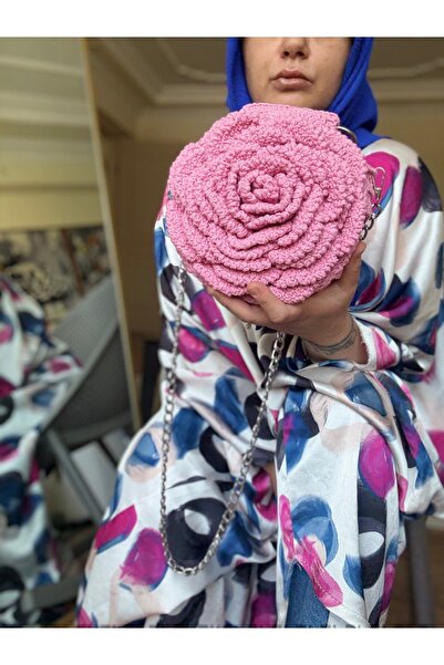 simarikcraft El Yapımı Gül Motifli Pembe Makrome Çanta – Zincir Askılı, Çıtçı...