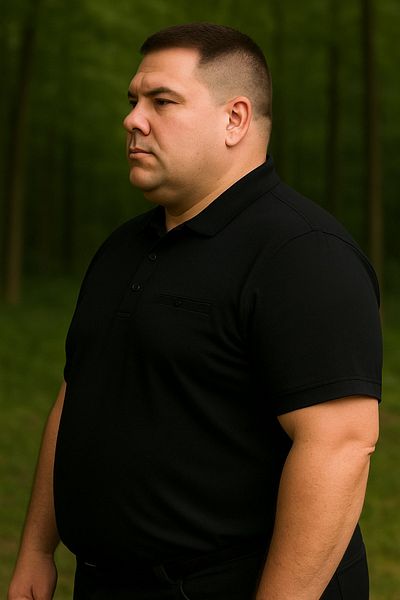 Maccali Men's Plus Size Basic Black Polo Neck T-Shirt with Pockets