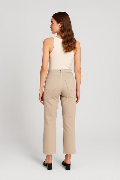Bluewhite Women's Straight Fit Regular Leg Lycra Beige Jean Trousers